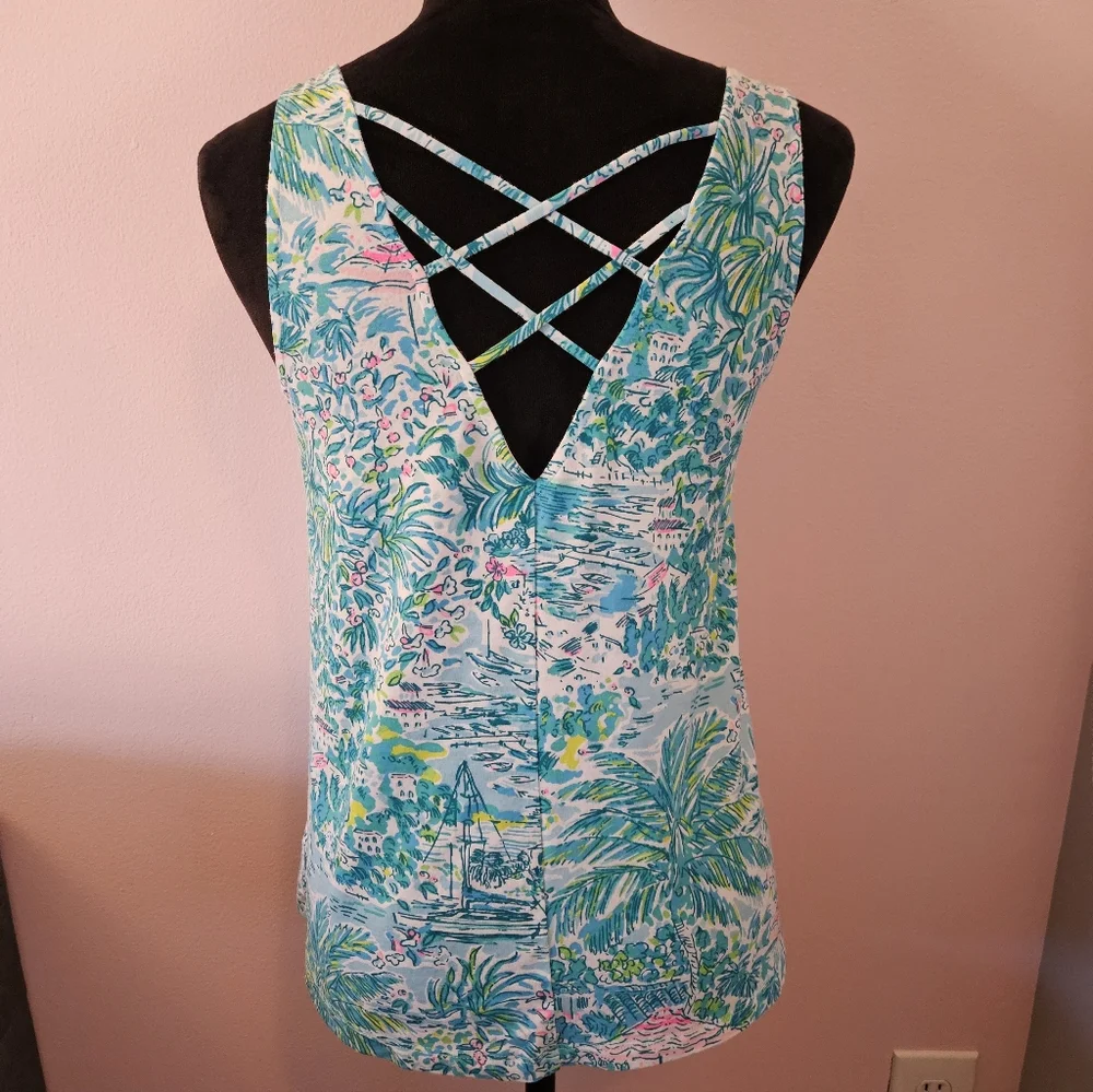 Lilly Pulitzer Kristen Gustavia Green Sunshine City Tank Top - Size XS - Picture 6 of 9